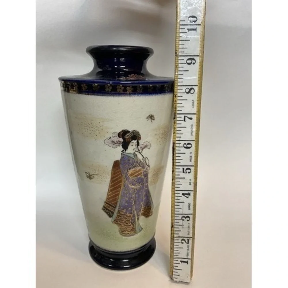 Cobalt Blue/Gold Hand Painted Geisha Satsuma Antique Style Japanese Vase 10